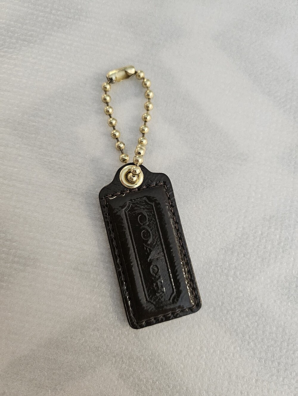 Coach Black Patent Leather Key Tag with Gold Ball Chain